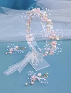 ウェディング ヘッドドレスとイヤリングセット