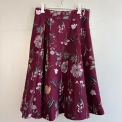 【M】プロポーションボディドレッシング 花柄 フレアスカート ボルドー 膝丈のサムネイル