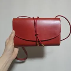 ハンドメイド、牛本革、ショルダーバッグ レッド フラップ式