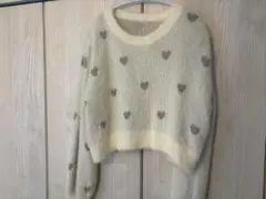 アイボリー ハート柄 ショート丈ニット　 Fサイズ　kz604