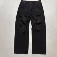y2k fade black wide denim grunge ダメージ