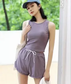 水着　ラッシュガード付き　パープル