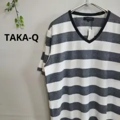 タカキュー TAKA-Q　シャツ Vネック　ボーダー　白い×紺色 タグ付きのサムネイル