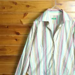 長袖シャツ　柄シャツ　カラフル　レインボー　ユニセックス　ストライプ　イタリア製