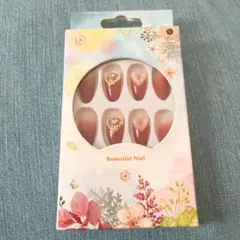 ネイルチップ ロング 24枚入 韓国 グラデーションゴールドハート