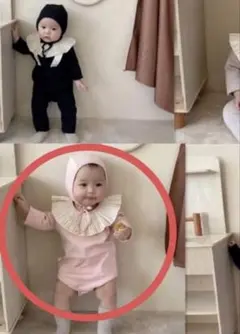 ベビー服 3点セット ピンク フリル ロンパース サスペンダー66のサムネイル
