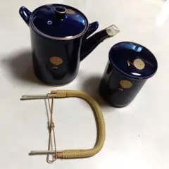 西山　茶器セット急須・湯呑２客 瑠璃/小菊 昭和レトロ