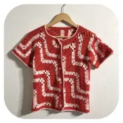 グラニースクエア風 かぎ編みニット 半袖カーディガン Y2K 古着女子