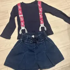 Lee サスペンダー柄付き長袖シャツとデニムショートパンツセット