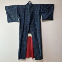 大島藍色 幾何学模様 紬 着物のサムネイル