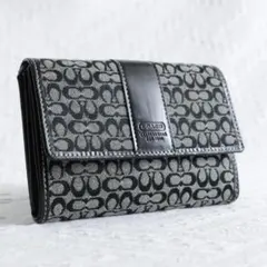 極美品！COACH　三つ折り財布　ウォレット　シグネチャー　キャンバスレザー