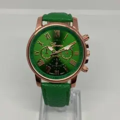 【新品】クォーツ腕時計 グリーンとブルーのレザー2本セット【稼動品】