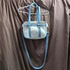 青と白のハート型トートバッグ 学生風 天使界隈 水色界隈