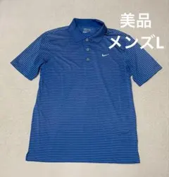 00s NIKE ナイキ ポロシャツ 半袖 y2k ボーダー 青 刺繍 サーマル