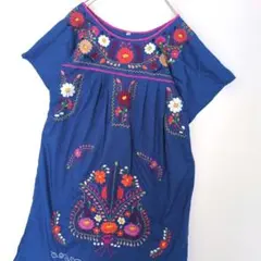 US vintage 水色 メキシカン 刺繍 ワンピース Q341 - メルカリ