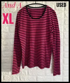 ☆And A ☆ストライプ 長袖Tシャツ XL USED☆
