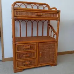 昭和レトロ　ラタン製オープンシェルフ