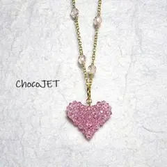 スワロフスキーハートネックレス　クリスタルチェコ ピンクビーズネックレス 桃色