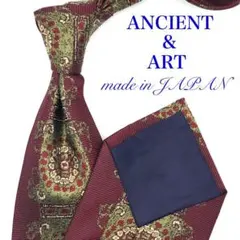 【美品】ANCIENT＆ART ネクタイ 古代柄 赤紫 ワインレッド レトロ感