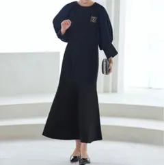 【洗える オケージョン対応】構築スリーブマーメイドシルエットロングワンピース