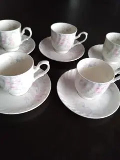 ピンクの花柄 コーヒーカップ＆ソーサー 5個セット