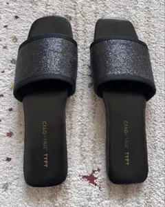 【美品】ブラック グリッター スライドサンダル Lサイズ