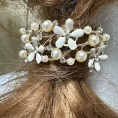 +❤︎♡❤︎+ポニーフック107キラキラメタルレースエポ透かしパールヘアカフ白桜