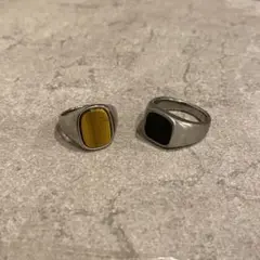 2set♪ オニキスリング タイガーアイ レトロ シルバー 指輪 古着