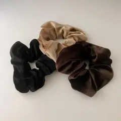 シュシュ ベロア風 シンプル 大人可愛い 秋冬 3本セット