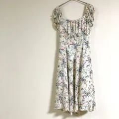 海外古着✨花柄キャミワンピース フリル袖 マキシ丈ワンピース ウエストリボン付き