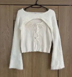 MAJESTIC LEGON アイボリー　デコルテオープンレースアップニット M