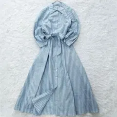 美品❉ ZARA ザラ ストライプフレアシャツワンピース ベルト Aライン XL