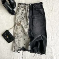 訳あり RNA 2FACEルーズストレートスカート ブラックデニム ダメージ加工