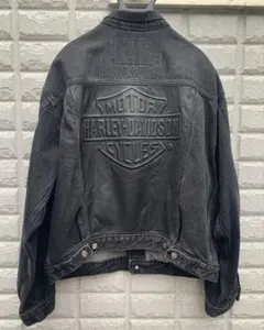 ハーレー 米国製 レザー×先染めブラックデニム 切り替えジャケット