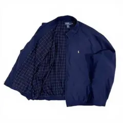 美品 90s ポロラルフローレン スウィングトップ ネイビー 裏地チェック XL 90s~00s EU規格 ラルフローレン スイングトップ 裏地チェック ネイビー
