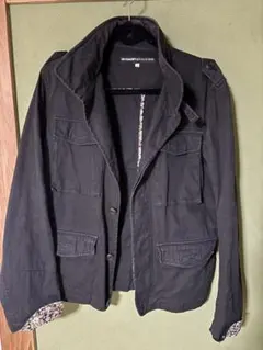 Lサイズ　ミリタリージャケット ブラック 花柄デザイン