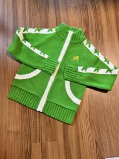 グリーン ジップアップ ニットセーター