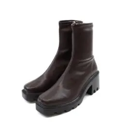 VIVIAN スクエアトゥ厚底ストレッチショートブーツ