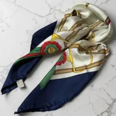 ✨GUCCI シルクスカーフ 馬具柄 ネイビー 大判 ヴィンテージ イタリア製