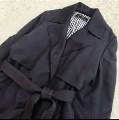 ZARA ネイビー ロングコート チェック　トレンチコート　紺