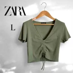 美品♡ ZARA クロップドTシャツ オリーブグリーン L トレンド カットソー