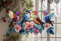 ハチドリのステンドグラス風アート