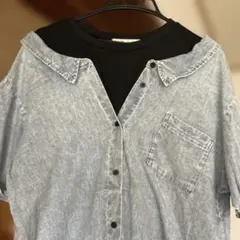 ライトブルー 半袖デニム風シャツのサムネイル