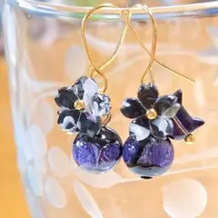 桜と猫さんとホタルガラスのピアス