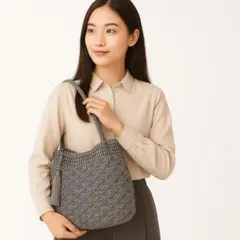 COOCO メタリック柄編みロングハンドルトートバッグ おしゃれ 軽量 大容量シ