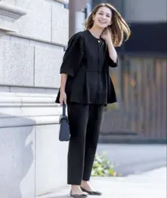 VERY×UNFILOコラボ 【洗える/接触冷感/UV】ペプラムブラウス 黒