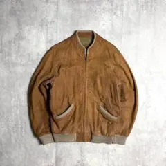 【90s vintage】レザーブルゾン　ヌバックレザー　リブ　本革　短丈　古着