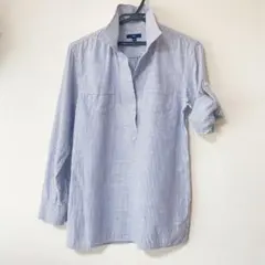 お値下げ【GAP】ストライプスキッパーシャツ S(M)綿100% ロールアップ袖のサムネイル