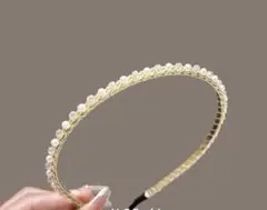 エレガント ゴールド ヘアバンド パール クリスタル1個