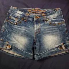 デニム ショートパンツ ビンテージ スタッズ ケミカル ブリーチ